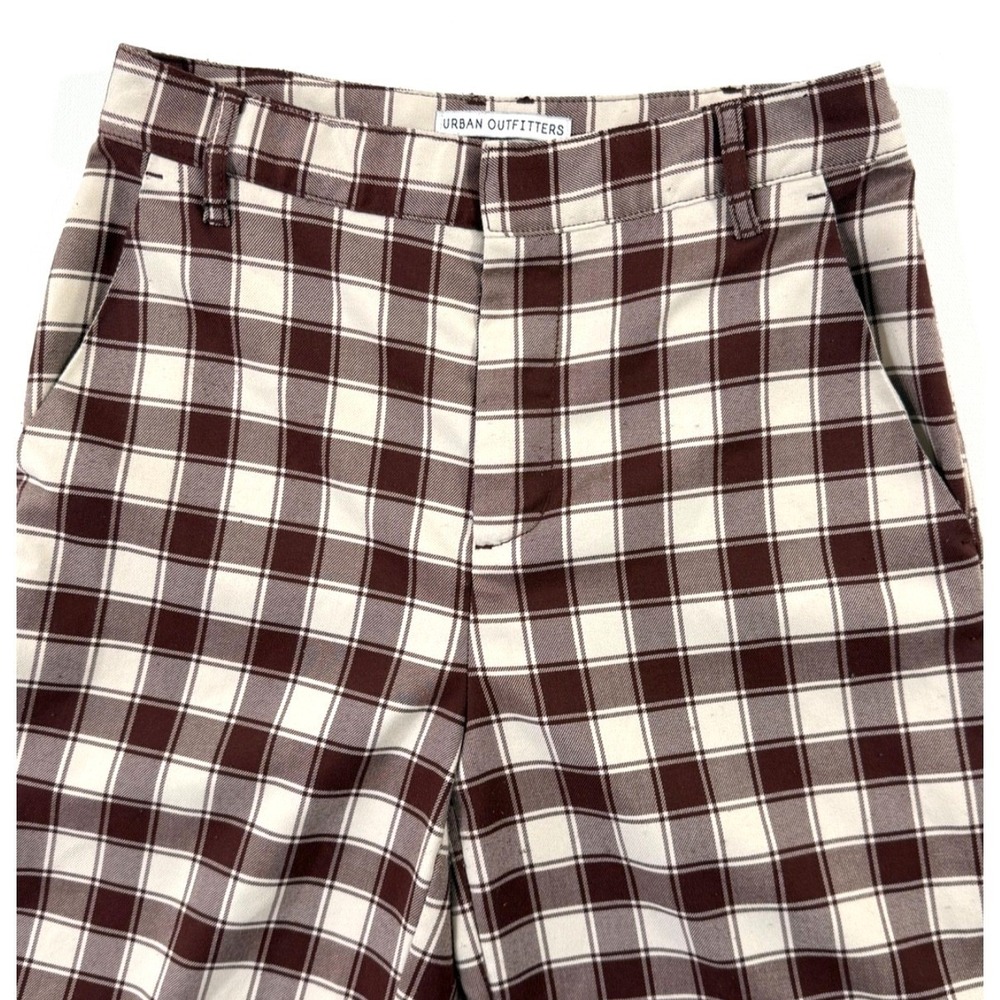 Urban Outfitters High Waisted Brown Plaid Wide Leg Pants Gingham Academic 0